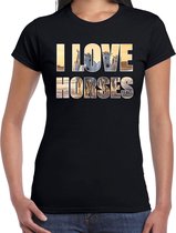I love horses / paarden t-shirt zwart dames - paarden / dieren  t-shirt / kleding - cadeau t-shirt / paarden shirts voor paardenmeisjes L