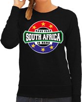 Have fear South Africa is here sweater met sterren embleem in de kleuren van de Zuid Afrikaanse vlag - zwart - dames - Zuid Afrika supporter / Afrikaans elftal fan trui / EK / WK / kleding 2X