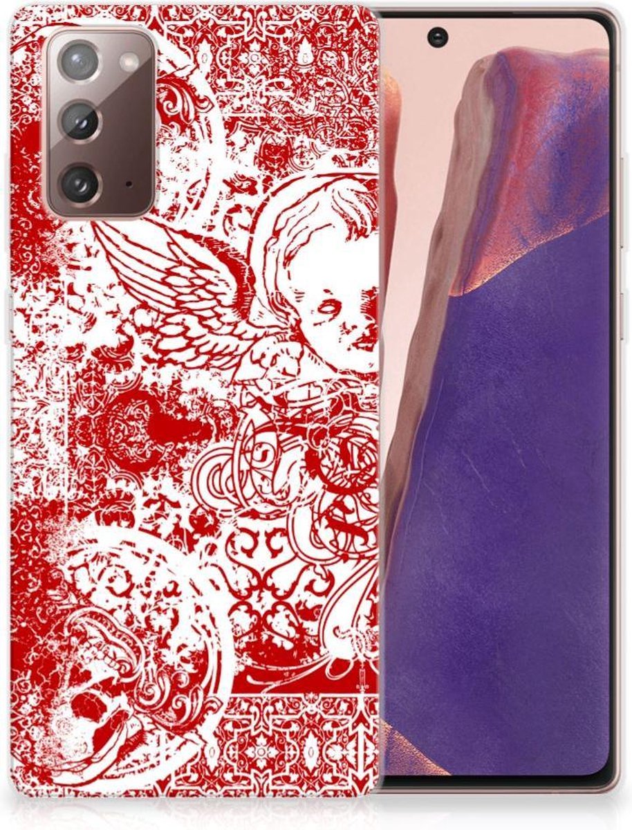 Silicone Back Case Samsung Note 20 Angel Skull Rood
