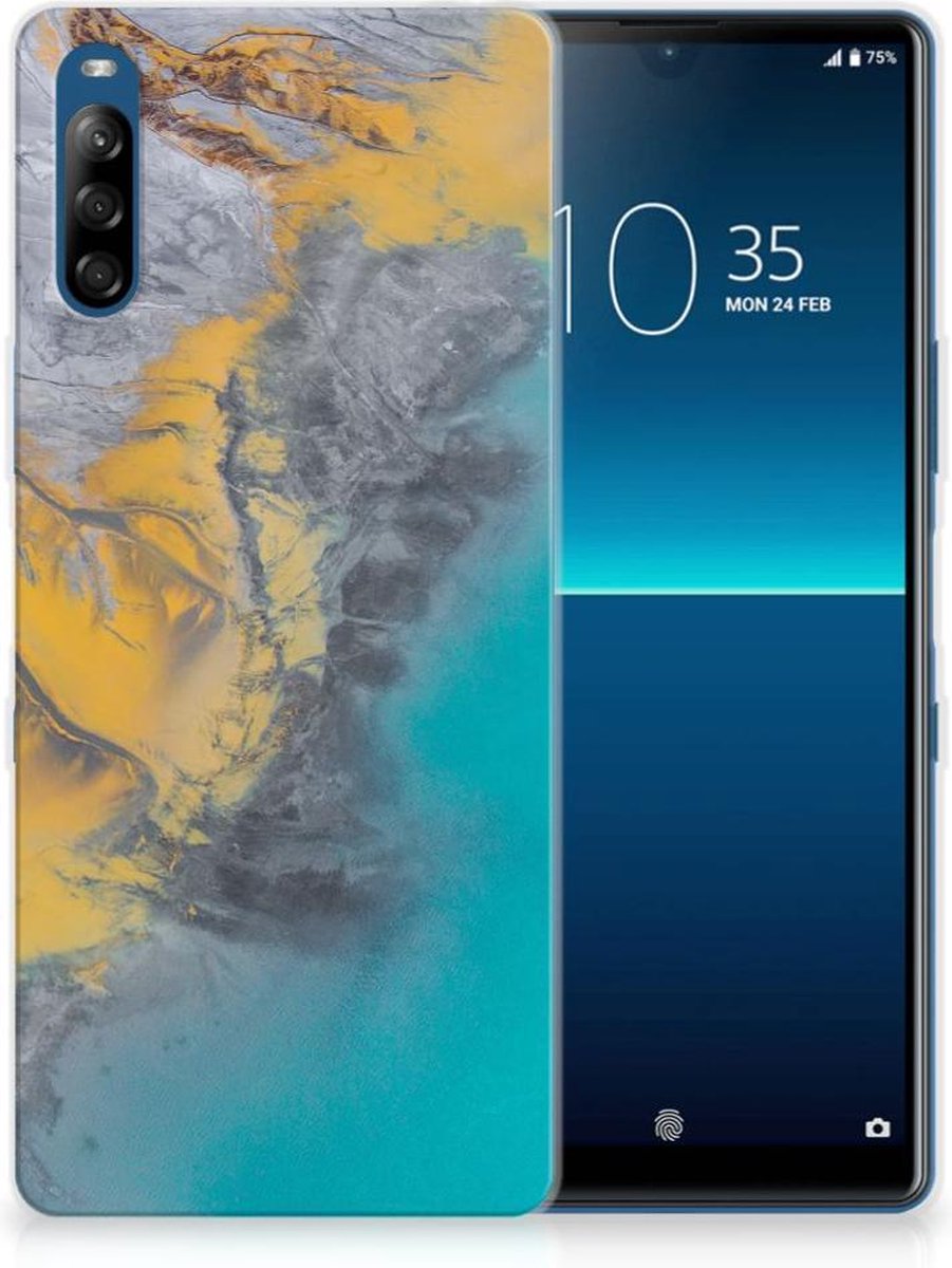 Sony Xperia L4 TPU Siliconen Hoesje Marble Blue Gold