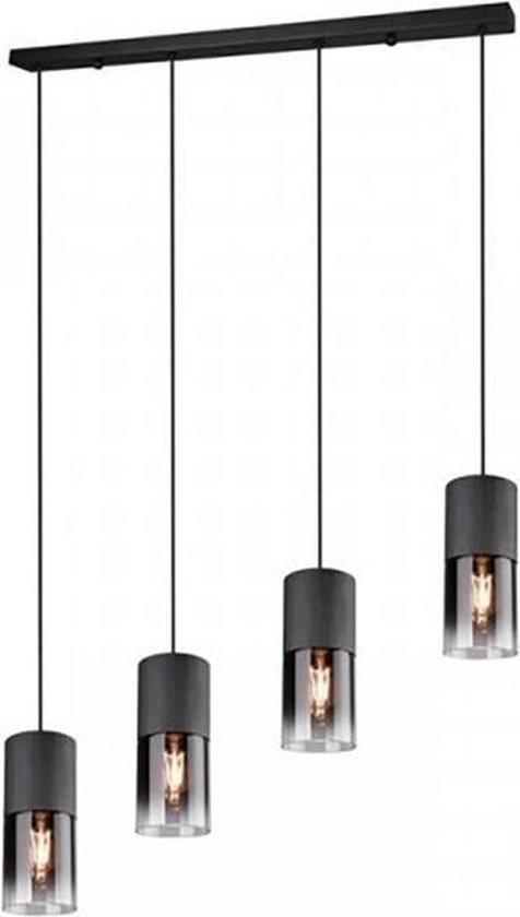 LED Hanglamp - Trion Roba - E27 Fitting - 4-lichts - Rechthoek - Mat Zwart Rookglas - Aluminium