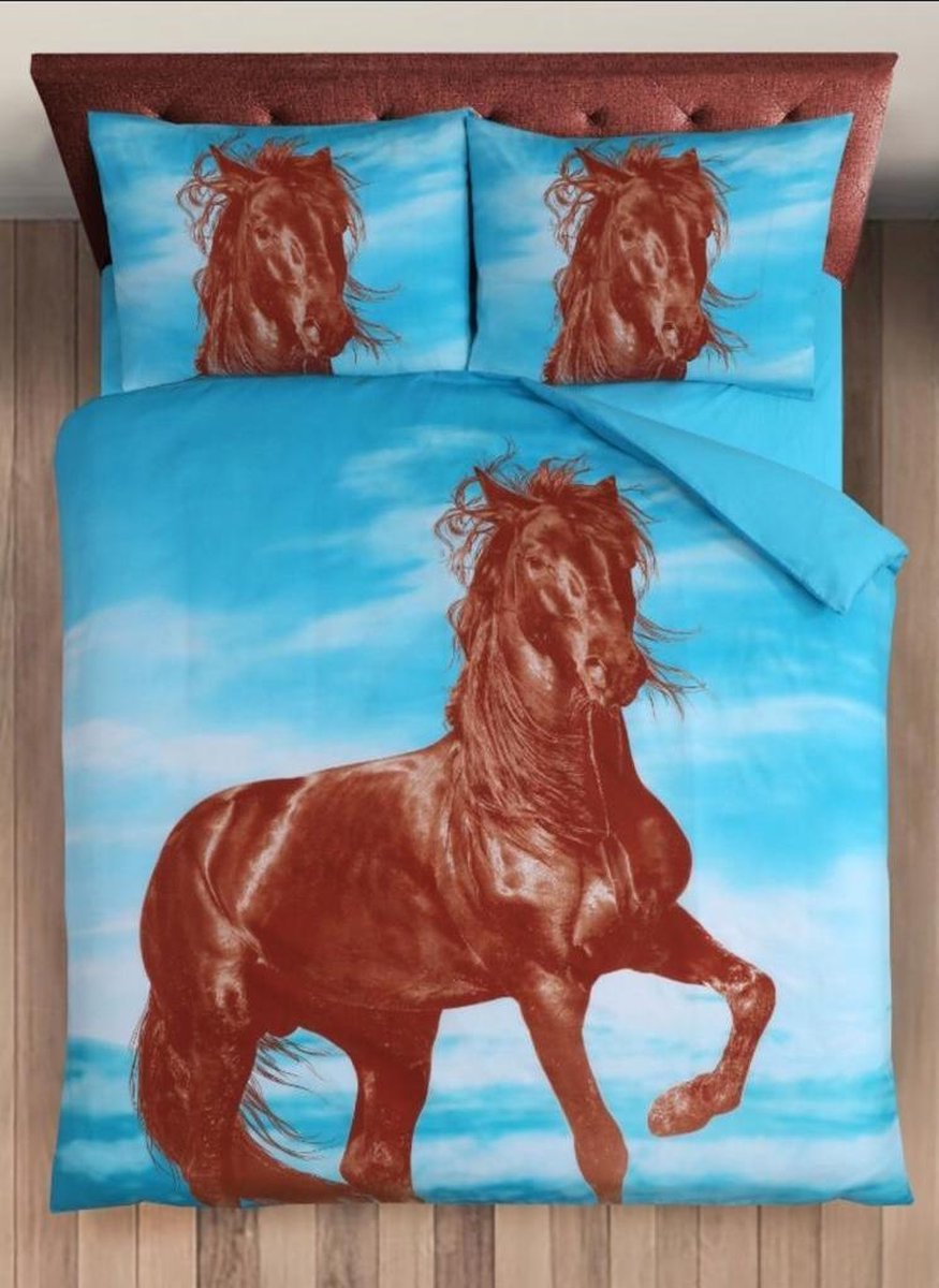 Cotton Club Dekbedovertrek Paard Blauw - Lits Jumeaux - 240x200/220 cm + 2 kussenslopen 60 x 70 cm