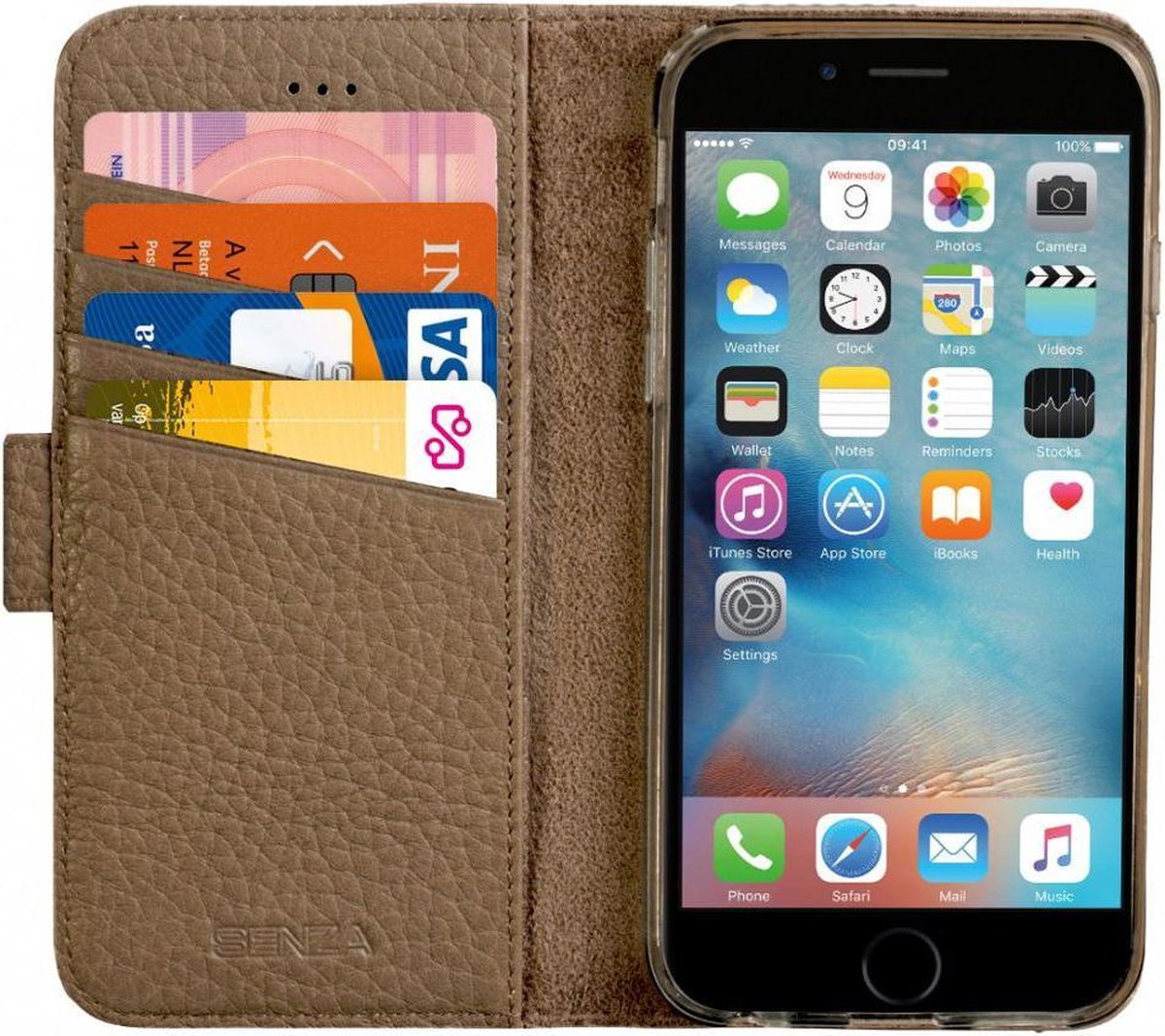 Senza Exquisite Leren Portemonnee Hoesje Apple iPhone 6(S) Bruin