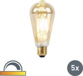 LUEDD Set van 5 E27 LED lampen 8W 2000-2600K dim to warm goldline filament