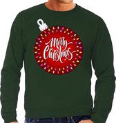 Foute Kersttrui / sweater - grote kerstbal - Merry Christmas - groen voor heren - kerstkleding / kerst outfit S (48)