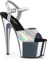 Pleaser Sandaal met enkelband -37 Shoes- ADORE-709HGCH Zwart/Zilverkleurig