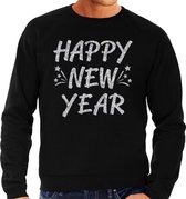 Oud en Nieuw trui / sweater - Happy New Year - zilver op zwart heren - nieuwjaarsborrel / oudjaarsavond outfit M (50)