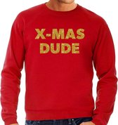 Foute Kersttrui / sweater - x-mas dude - goud / glitter - rood - heren - kerstkleding / kerst outfit S (48)