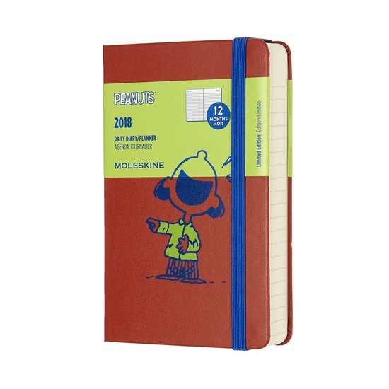 Moleskine 12 Monate Peanuts Tageskalender 2018, A6 Hard Cover, Rot