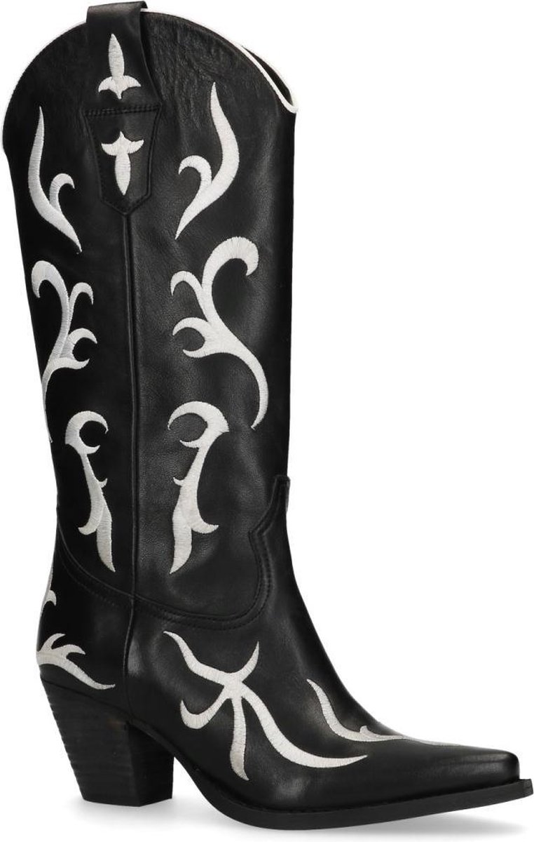 Sacha - Dames - Zwarte cowboylaarzen met witte details - Maat 40 | bol.com