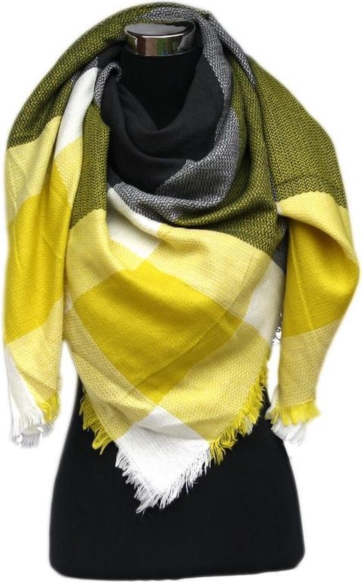 Bol Com Vierkante Grijs Gele Dames Sjaal Geel Grijs Geblokt Omslagdoek Extra Zacht