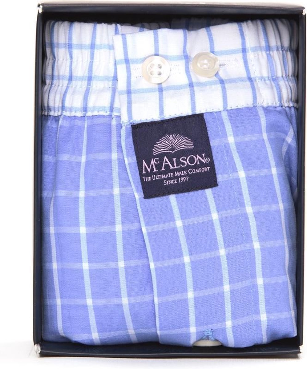 McAlson Boxershort Lichtblauw Geruit Witte Band Los 100% Katoen - M