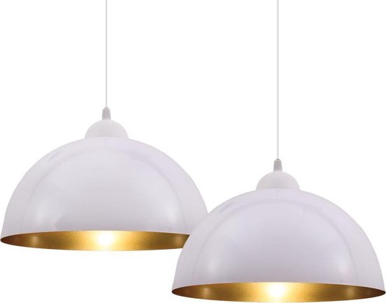 B.K.Licht - 2 Wit Gouden Hanglampen - metalen - voor binnen - eetkamer -  voor... | bol