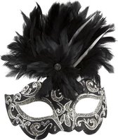 Venetiaans masker glitter & veren zwart