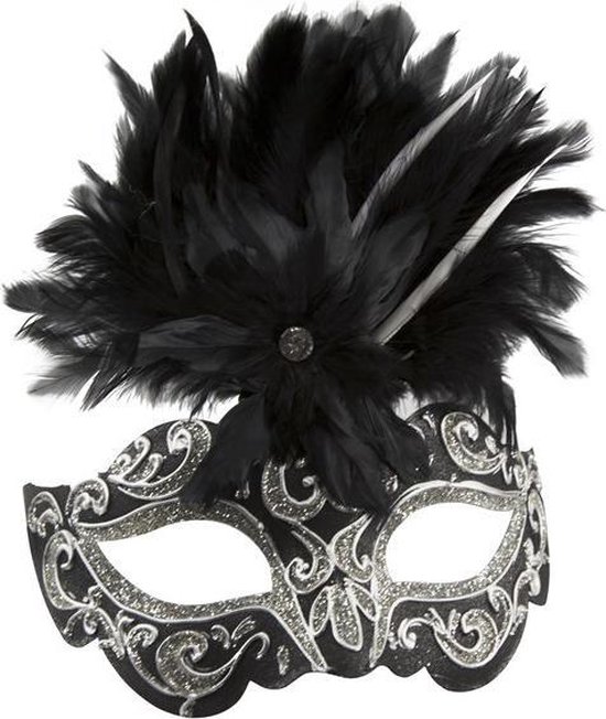 Venetiaans masker glitter & veren zwart | bol.com