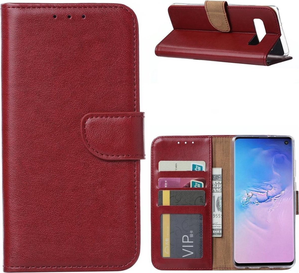 Samsung Galaxy S10e Telefoon Hoesje met pasjeshouder - Bordeaux - van Bixb