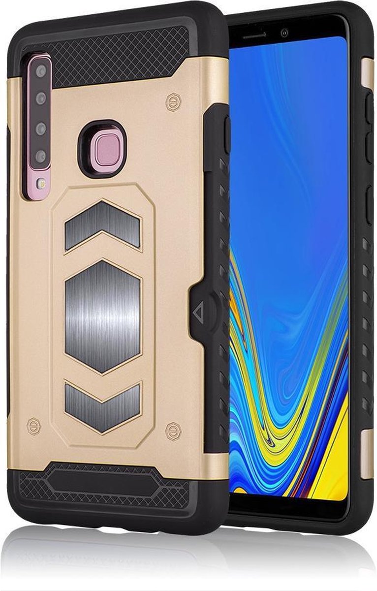 Samsung Galaxy A9 (2018) Luxe Armor Case met Pashouder - Goud - van Bixb