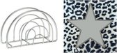 20x Panterprint servetten met zilveren ster 33 x 33 cm - inclusief servettenhouder