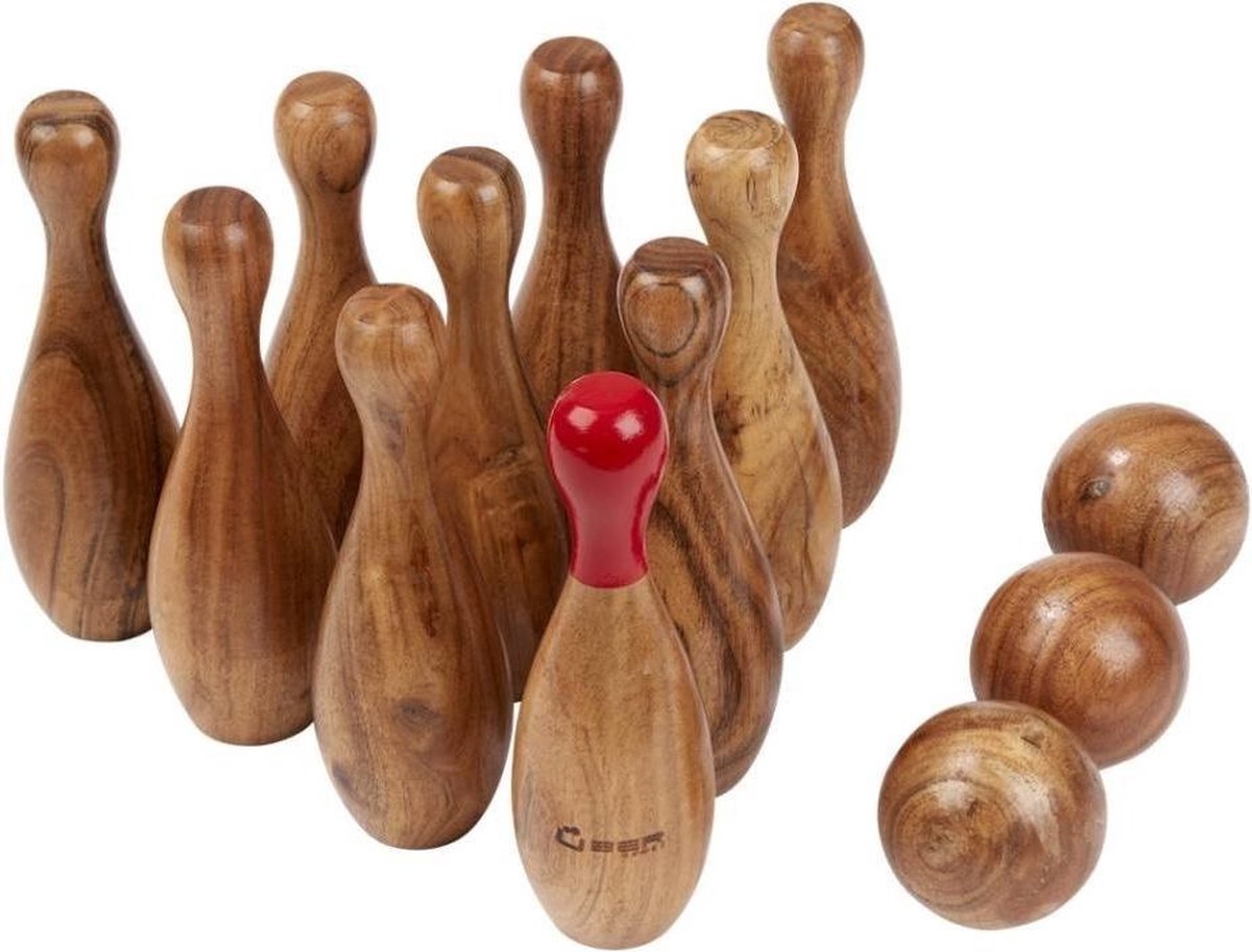Extreem Prachtig Indiaas Rosehouten Bowling spel - Houten ballen - Hardhouten kegels - in mooie draagtas - Speciale houtsoort