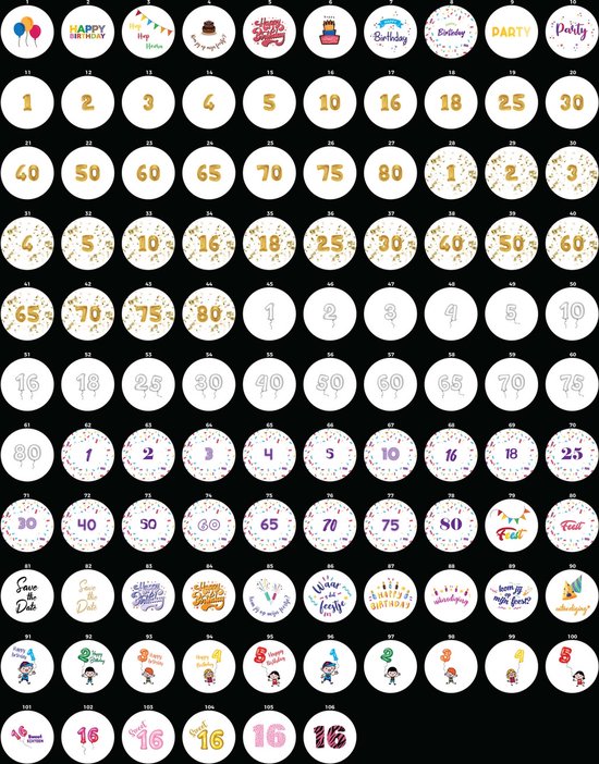 Sluitzegel Verjaardag 101 - 1 vel/48 sluitzegels