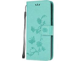 Bloemen & Vlinders Book Case - Geschikt voor Samsung Galaxy A51 Hoesje - Cyan
