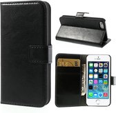 GadgetBay Zwarte lederen Bookcase hoesje en portemonnee iPhone 5 5s SE Cover leer Wallet