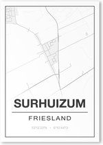 Poster/plattegrond SURHUIZUM - 30x40cm