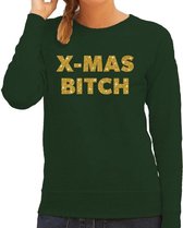 Foute Kersttrui / sweater - Christmas Bitch - goud / glitter - groen - dames - kerstkleding / kerst outfit XS (34)