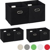 Relaxdays 6x opbergbox stof - opvouwbaar - opbergmand - 30 cm - kast organizer – zwart