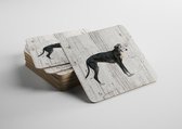 Hond windhond zwart | Houten Onderzetters 6 Stuks