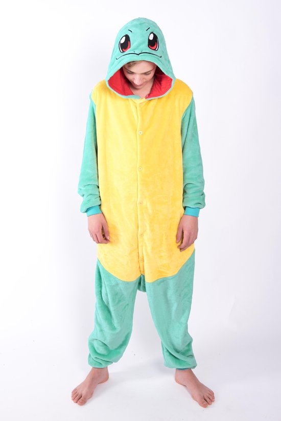 KIMU Onesie Schildpad Pak Kind - Maat 110-116 - Schildpadpak Kostuum Groen Geel - Huispak Pyjama Jumpsuit Jongen Meisje Fleece Festival