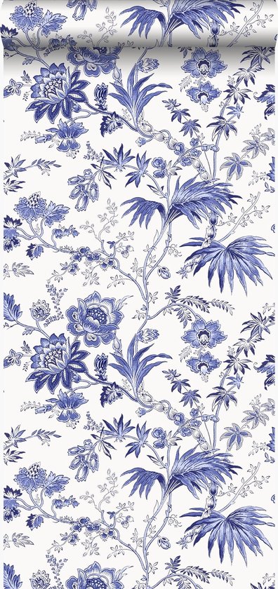 bol.com | Origin behang - Bloemen wit en Delfts blauw - 326120 - 53 x 1005  cm