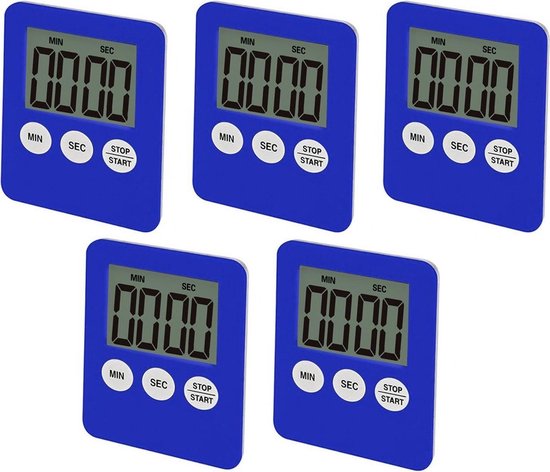 Set van 5 digitale timers, alarmklokken, blauw