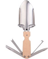 Kikkerland Pocket troffel multitool - Voor in de tuin - 5 Gereedschappen - Beukenhout en roestvrij staal