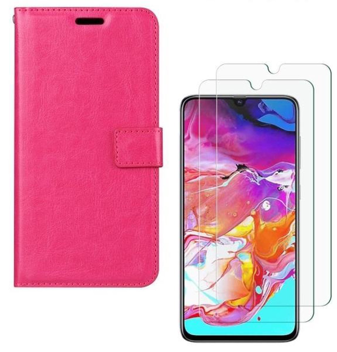 Samsung Galaxy A70 A70s Portemonnee Hoesje Roze Met 2 Stuks Glas Screen Protector