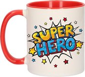 Super hero cadeau koffiemok / theebeker wit en rood met sterren - 300 ml - keramiek - cadeau mok / bedank mok