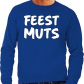 Feest muts sweater / trui blauw met witte letters voor heren 2XL