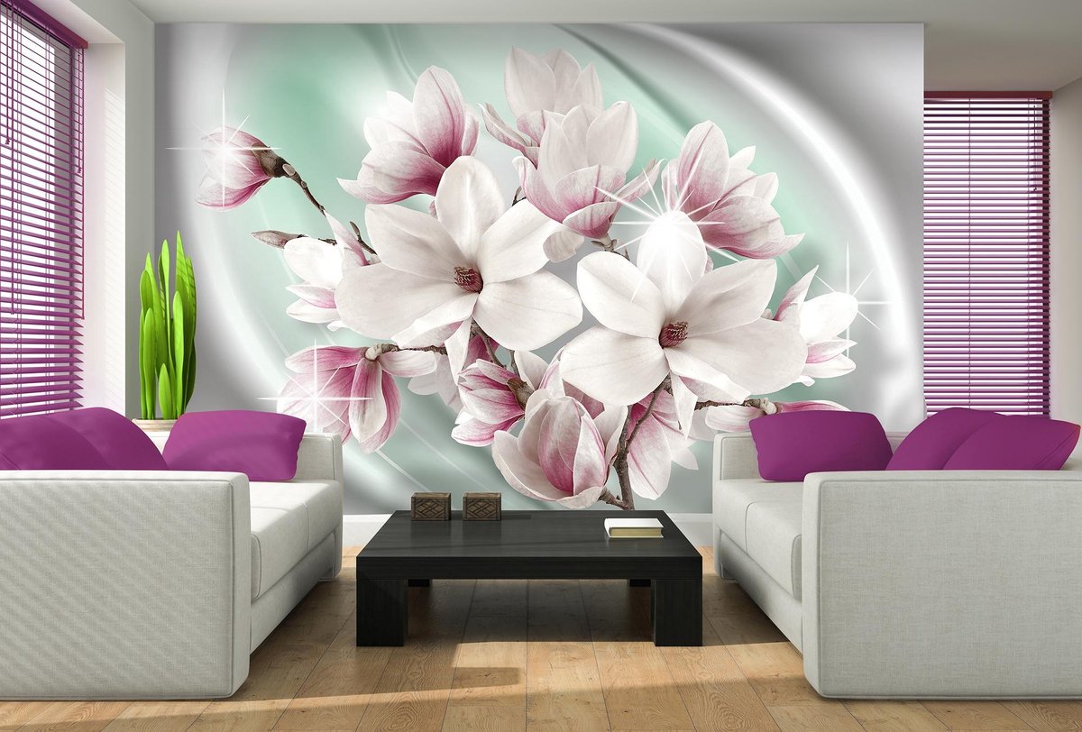 Fotobehang - Vlies Behang - Sprankelende Magnolia's 152,5 x 104 cm