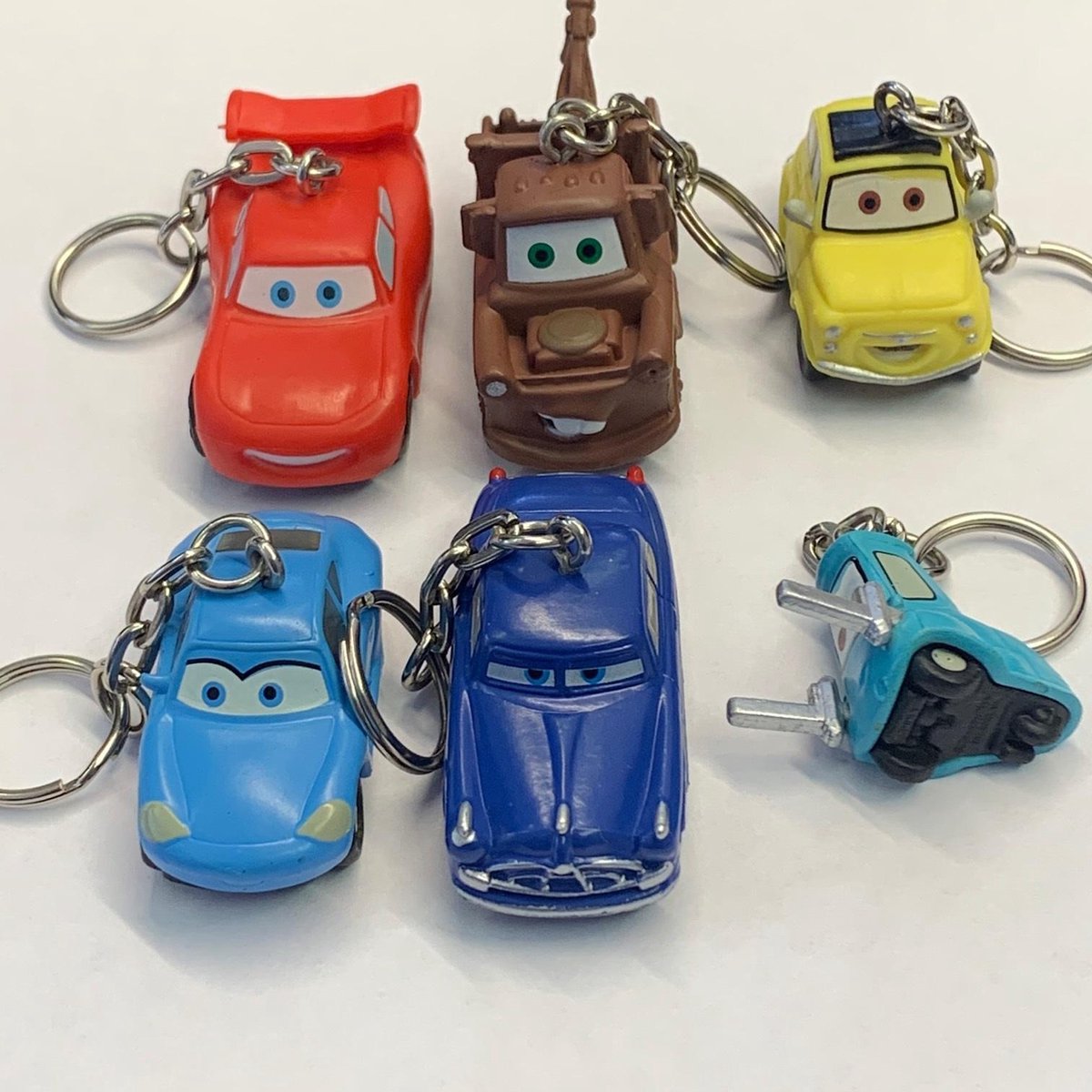 6x Disney Cars autootjes sleutelhangertjes mini (+/- 5 cm) - Disney Cars