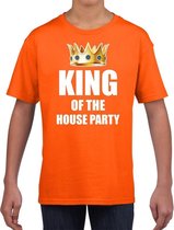 Koningsdag t-shirt King of the house party oranje voor kinderen S (110-116)
