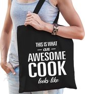 Awesome cook / geweldige kok cadeau katoenen tas zwart voor dames - kado tas /  beroepen / tasje / shopper