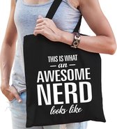 Awesome / geweldige nerd cadeau katoenen tas zwart voor dames - kado tas / tasje / shopper