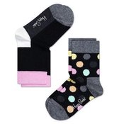 2-pack Happy Socks Kids Big Dot Sokken, Zwart/Grijs/Multi - Maat 27-30