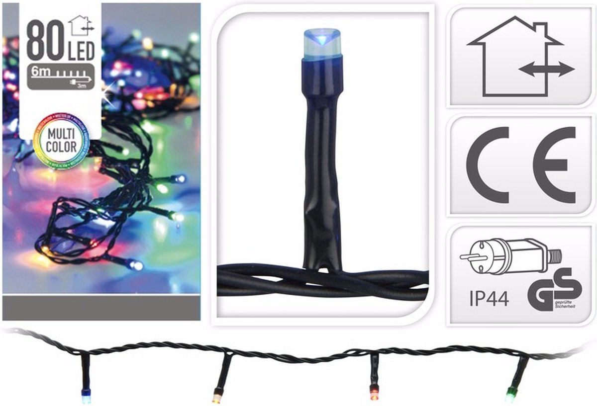 Kerstboomverlichting lichtsnoer - 80 led lampjes - gekleurd - 9 meter - IP44 - Kerstlampjes – foto 2