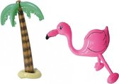 Opblaasbare tropische set palmboom en flamingo