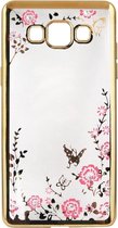 ADEL Siliconen Back Cover Softcase Hoesje Geschikt voor Samsung Galaxy A5 (2015) - Bling Bling Vlinders en Bloemen Goud