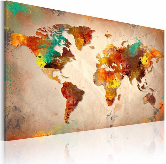 Schilderij - Wereldkaart - Geschilderde Wereld, Multi-gekleurd ,  wanddecoratie ,... | bol.com