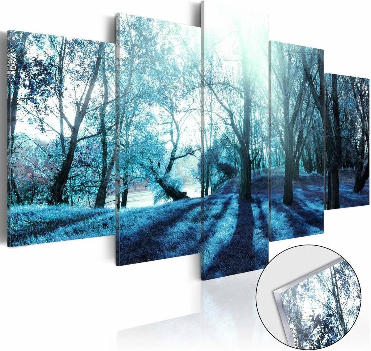 karo-art Afbeelding op acrylglas - Mysterieus bos, Blauw, 5luik Multikleur