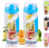 Relaxdays 2 x waterfles met fruit filter - drinkbus met infuser - BPA-vrij – blauw