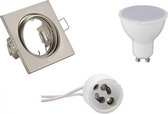 LED Spot Set - Trion - GU10 Fitting - Inbouw Vierkant - Mat Nikkel - 4W - Warm Wit 3000K - Kantelbaar 80mm